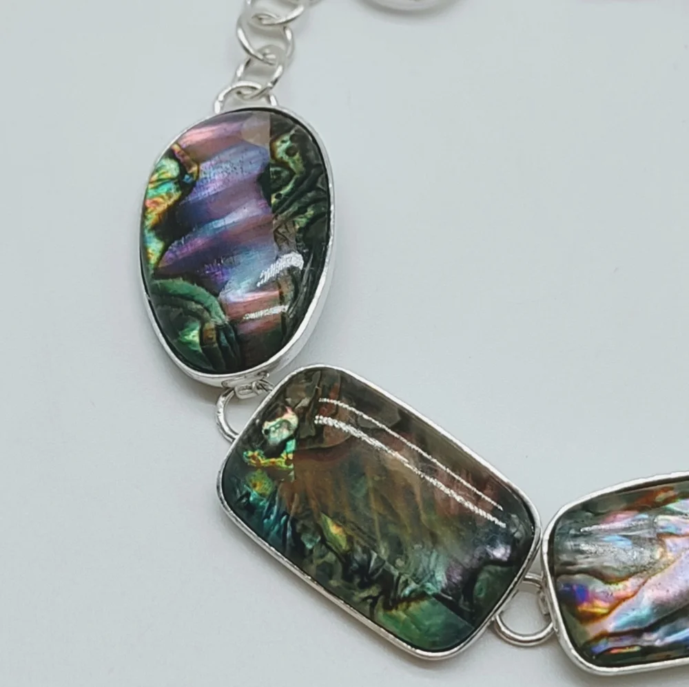 Vintage Sterling Silver Lucas Lameth Abalone Link Toggle Bracelet - Picture 6 of 12